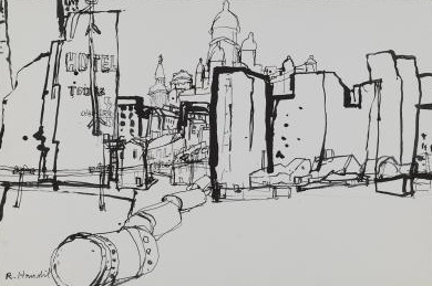 Paris, Sacré-Coeur de Montmartre, années 1950, dessin à la plume