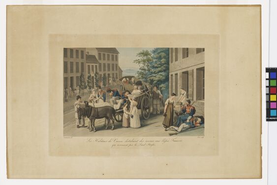 P. Gross & Jakob Gauermann, Les Habitans de Vienne distribuent des secours aux blessés Français qui reviennent par la Land-Strasse, 1809–1823
