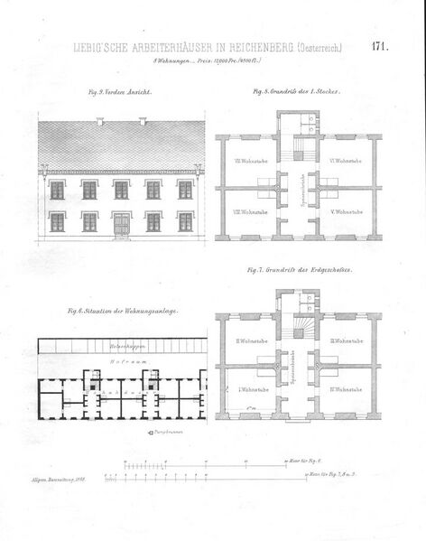 Fichier:01 Liebig'sche Arbeiterwohnhäuser in Reichenberg, Weltausstellung 1867, Allg. Bauzeitung 1868, S. 171.jpeg