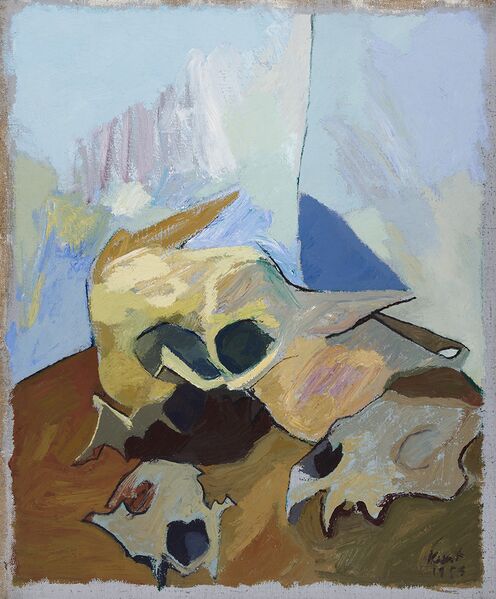 Fichier:Kurt Absolon, Stillleben mit Stierschädel und Raubtierschädeln, 1956 © Museum der Moderne Salzburg.jpg