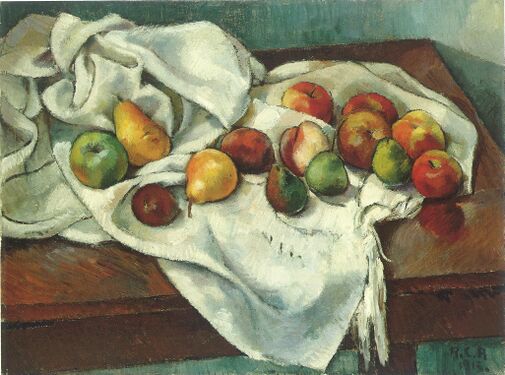 Robin Christian Andersen, Nature morte aux fruits sur nappe blanche (Früchtestillleben auf weißem Tuch), 1913