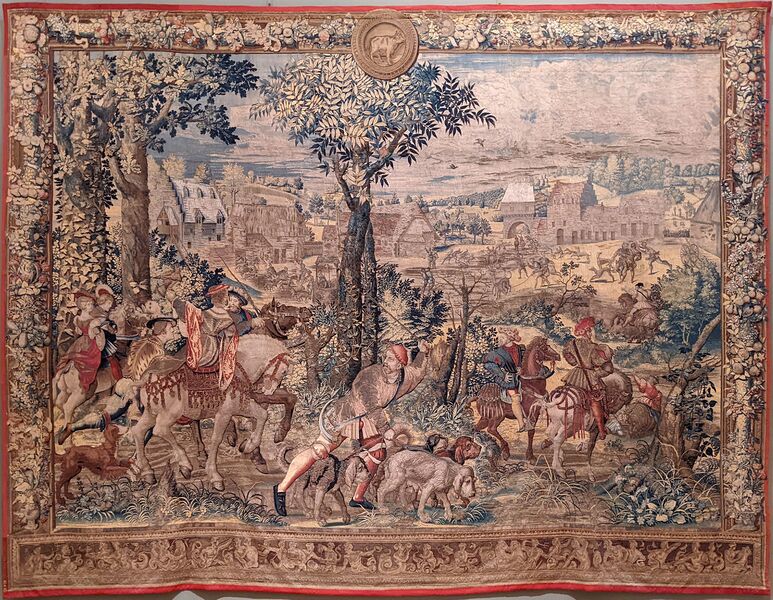 Fichier:Le mois d'avril ou Le signe du taureau ou Le Retour de la chasse, de la tenture dite des Chasses de Maximilien - Musée du Louvre Objets d'Art OA 7315.jpg